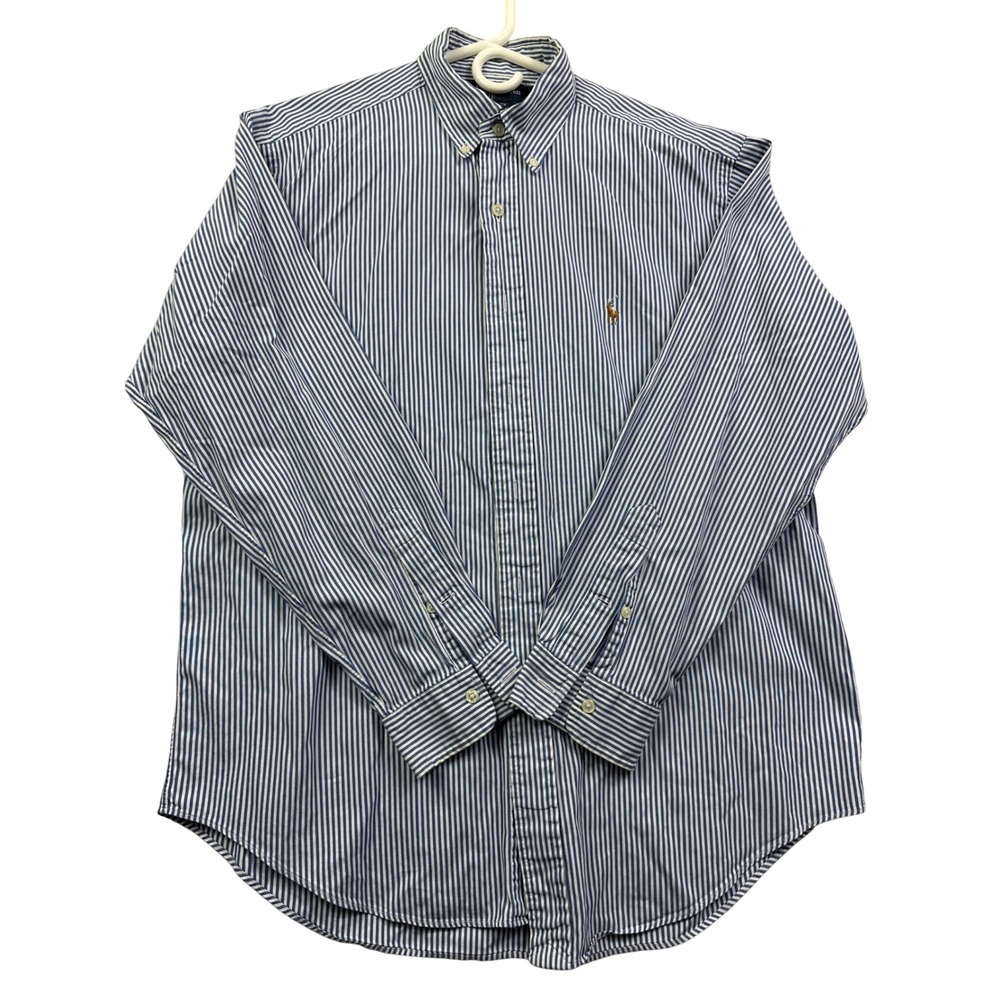 Ralph Lauren Yarmouth Oxford Shirt Men Blue Stripe Button Down Long Sleeve 16 35